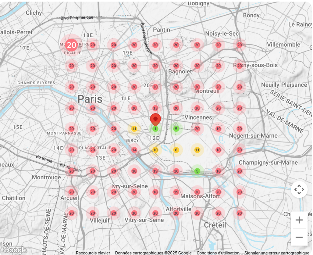 Carte affichant les emplacements de scooters en libre-service.